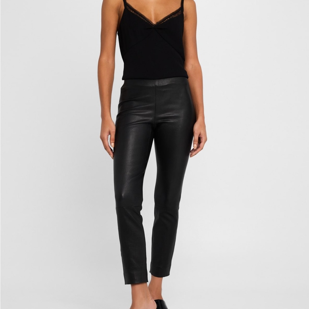 Vince Black Leather Cropped Pants leggings NWOT